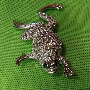 Rhinestone Jumping Frog with Green eyes